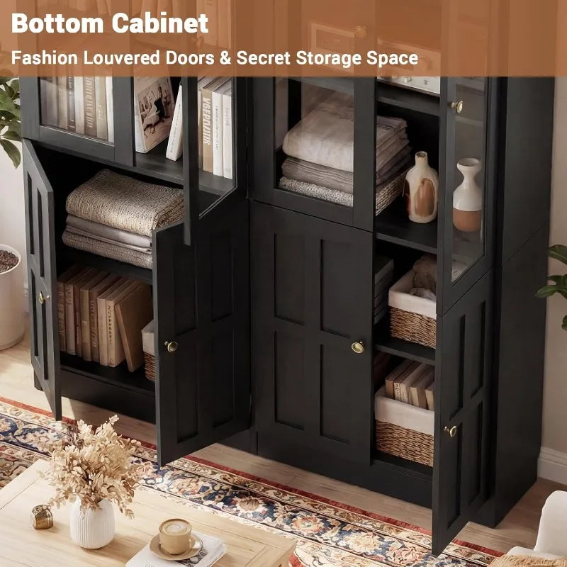 80" Tall Bookshelf with Glass Doors | Large Storage & Display Cabinet