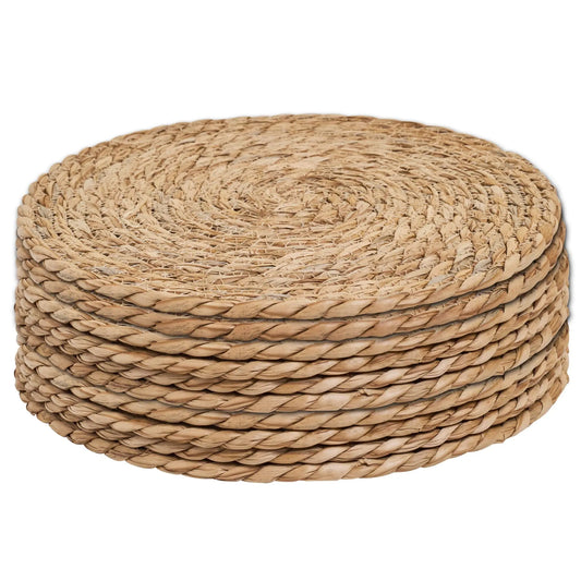 Defined Deco 10Pcs 12" Round Hand-Woven Water Hyacinth Rattan Placemats Farmhouse Weave Table Mats for Dining Kitchen Decor