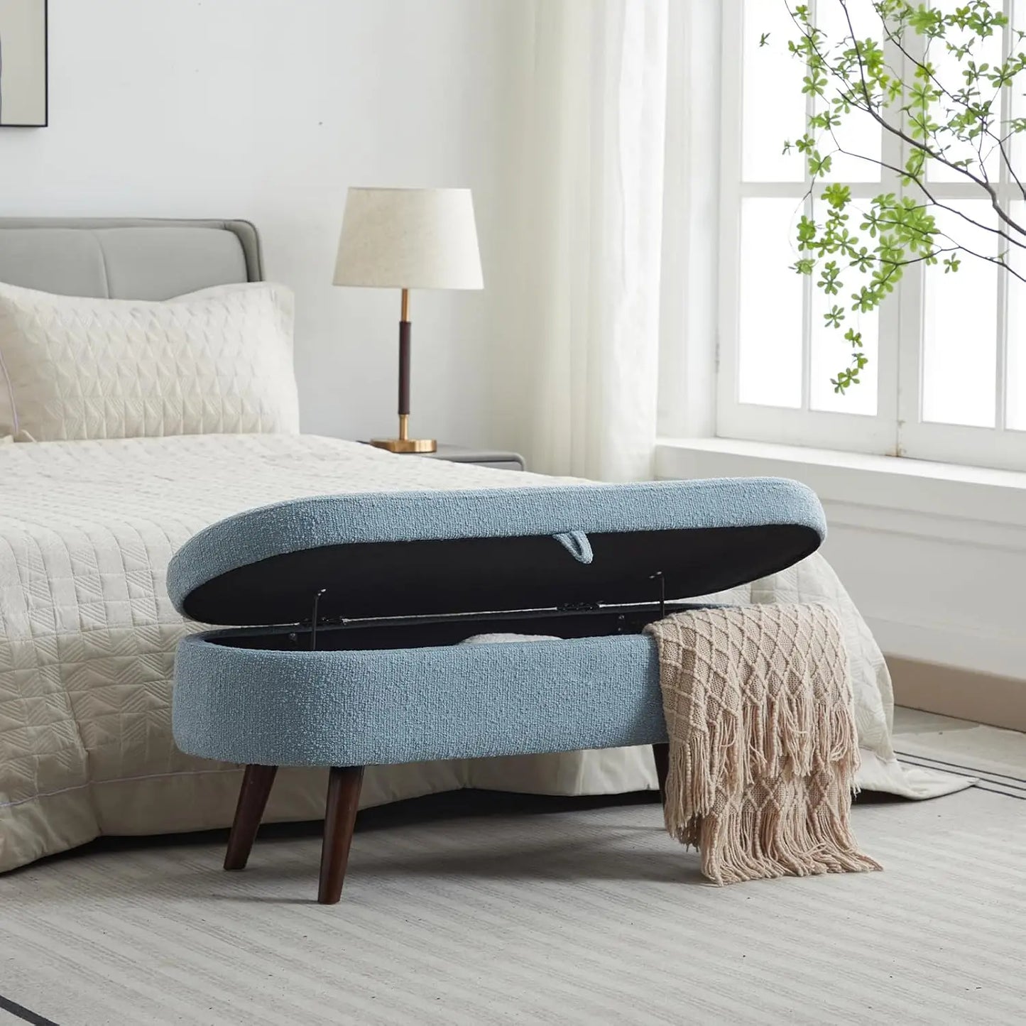 44" Storage Ottoman Bench, 300Lb. Capacity, Upholstered with Wood Legs