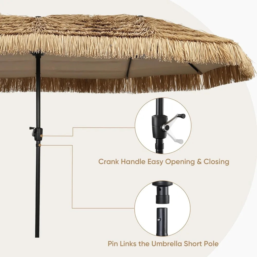 13FT Tiki Patio Umbrella – Market Table Umbrella with 12 Sturdy Ribs & Crank for Backyard, Garden & Deck