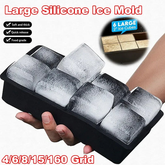Premium Silicone Ice Cube Tray – Food‑Grade Square Mold Available in 4/6/8/15/160 Cubes