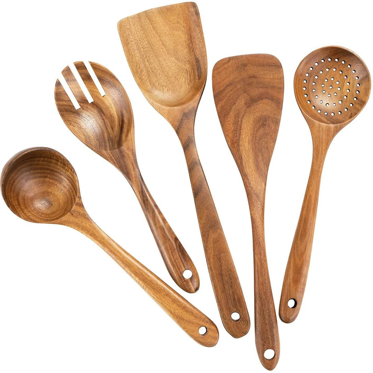 Wood Kitchenware Cooking Set With storage bucket