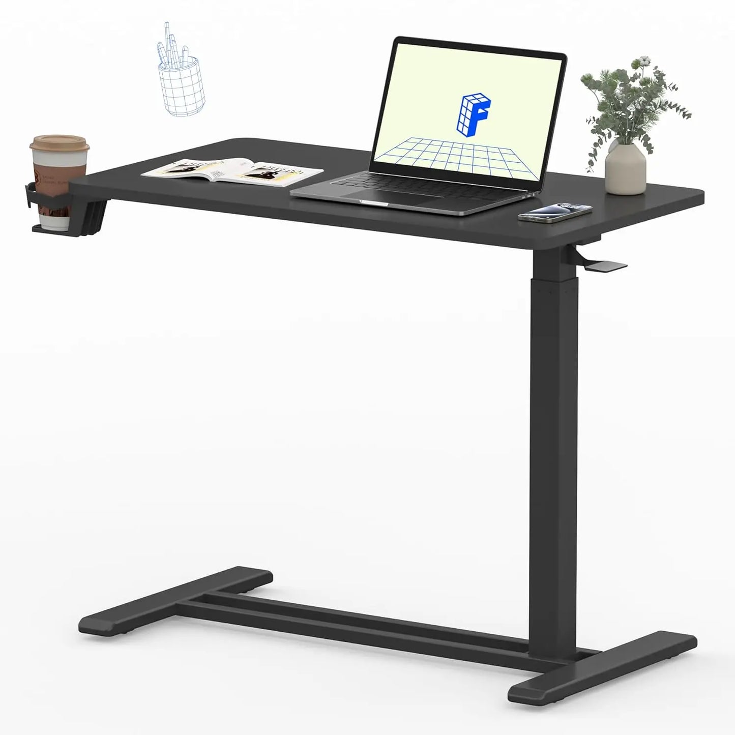 Compact Mobile Standing Desk – Pneumatic Height‑Adjustable Laptop Cart for Small Rooms