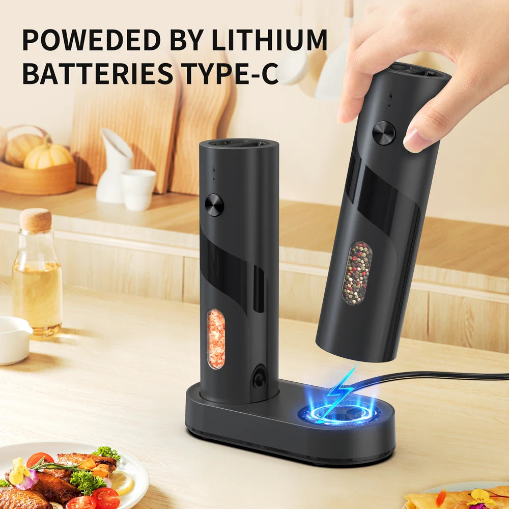 2‑Pack Electric Salt & Pepper Grinders – Rechargeable Automatic Mills with Large Capacity & Charging Base