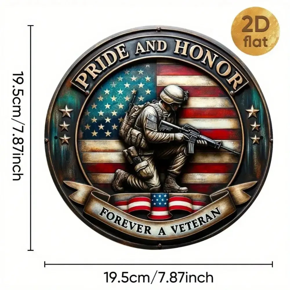 Round Metal Wall Art – 7.87" American Flag Patriotic Sign for Home, Garden & Porch Decor