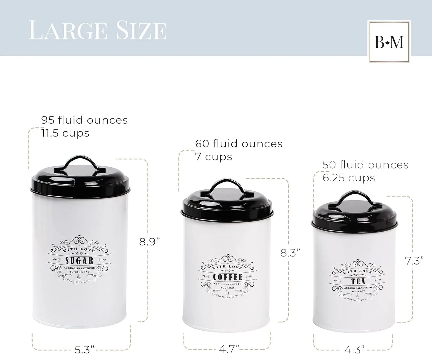 White Farmhouse Bread Box & Canister Set - Large Metal Storage for Kitchen Counter