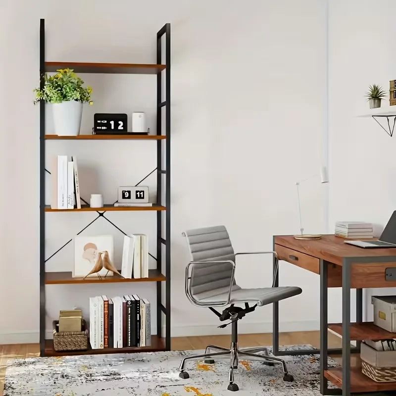 5-Tier Industrial Black Freestanding Bookcase & Shelving Rack | Sturdy Multi-Purpose Organizer for Garage, Home, Office, Living