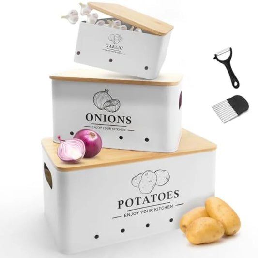 Metal Kitchen Vegetable Storage Set of 3 for Onion Garlic Potato Storage