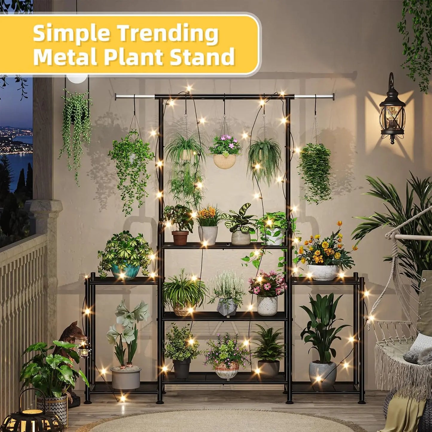 3‑Tier Metal Plant Stand – Expandable Indoor/Outdoor Flower Pot Shelf, Heavy‑Duty Ladder Design (Black)