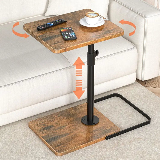 Adjustable Couch Tray Table – Height‑Adjustable with 360° Swivel Panel and Anti‑Slip Metal/Wood Base