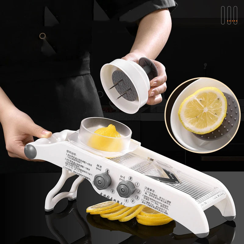 Adjustable Vegetable Slicer – Multi‑Blade Food Cutter & Julienne Machine with Drain Basket