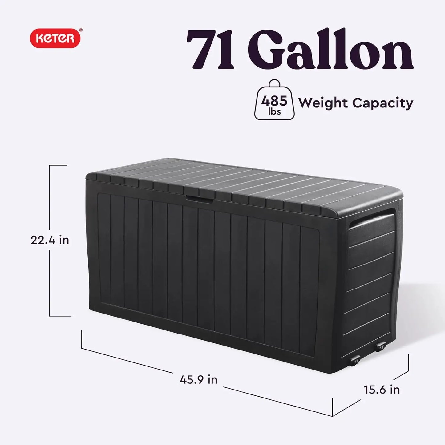 71 Gallon Resin Outdoor Storage Box for Patio, Balcony & Garden – Weather‑Resistant Deck Box for Cushions,