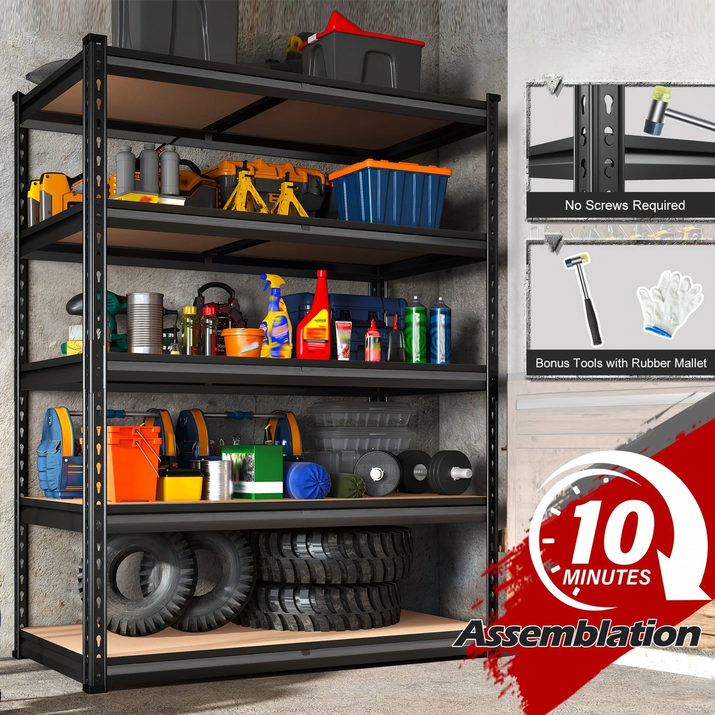 5-Tier Heavy-Duty 2000 Capacity Metal Storage Shelf Unit - Adjustable 72"H x 35.5"W x 15.8"D