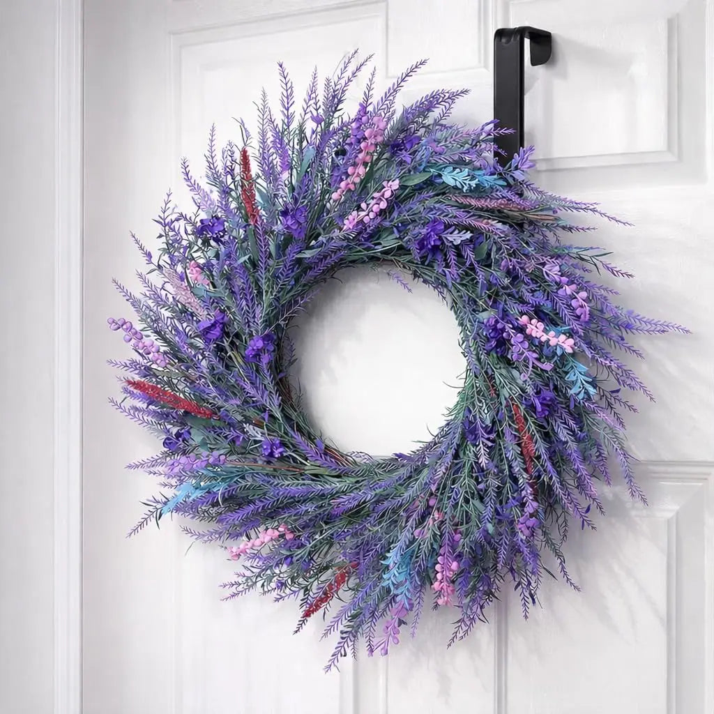 22" Lavender Front Door Wreath – Large Artificial Floral Wreath with Hook for Spring & Summer