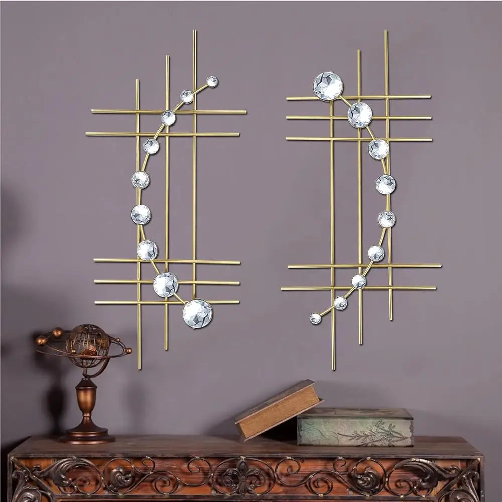 Crystal Home Décor Rhinestone Sun Star Wall Hanging Diamond Accents 18x18. 3 Set Metal Jeweled Wall Art Bling