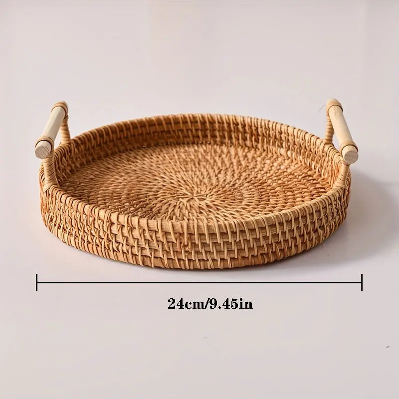 Handwoven Rattan Tray & Food Storage Basket | Eco-Friendly