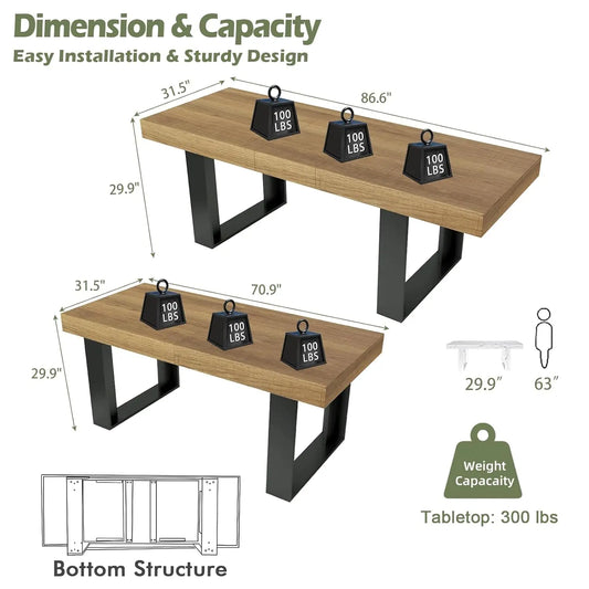 70" x 31.5" Farmhouse Rustic Extendable Dining Table