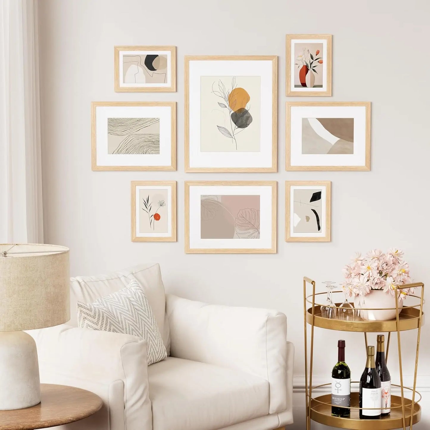 8x10 Picture Frame Set of 2, Wood, Display Photo 5x7 with Mat or 8x10 without Mat, Natural