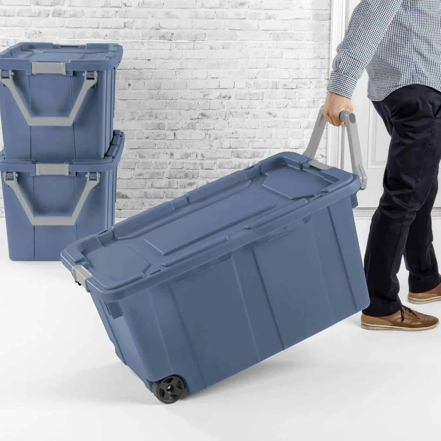 40‑Gallon Plastic Storage Box with Wheels – Heavy‑Duty Industrial Tote (2‑Pack)