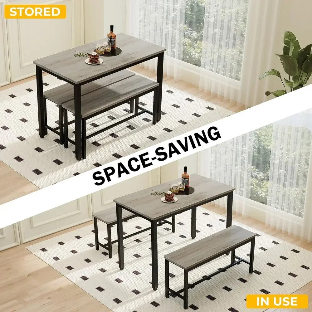 Durable 4-Person Dining Set with Bench, Easy Assembly, Grey