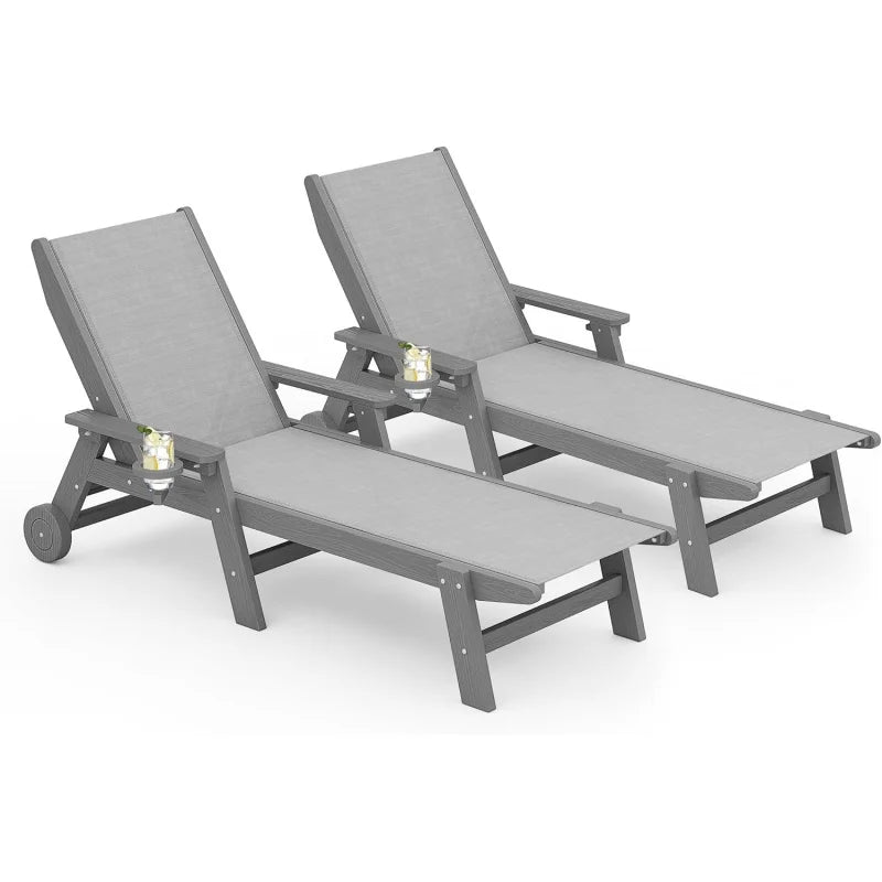 Patio Chaise Lounge Chair Set of 2, 5 Positions, Outdoor Lounger with Rolling Wheels