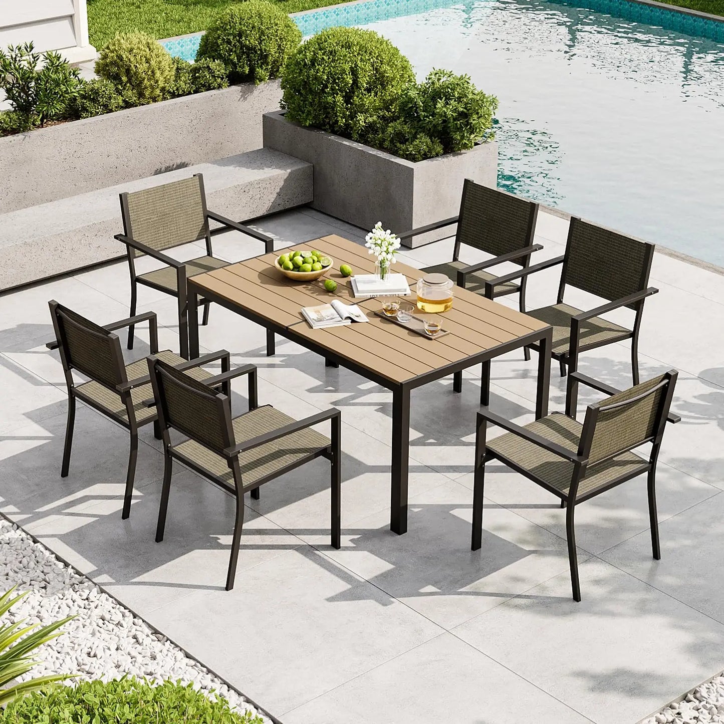7‑Piece Patio Dining Set for 6 – All‑Weather Rectangular Metal Table with 6 Chairs