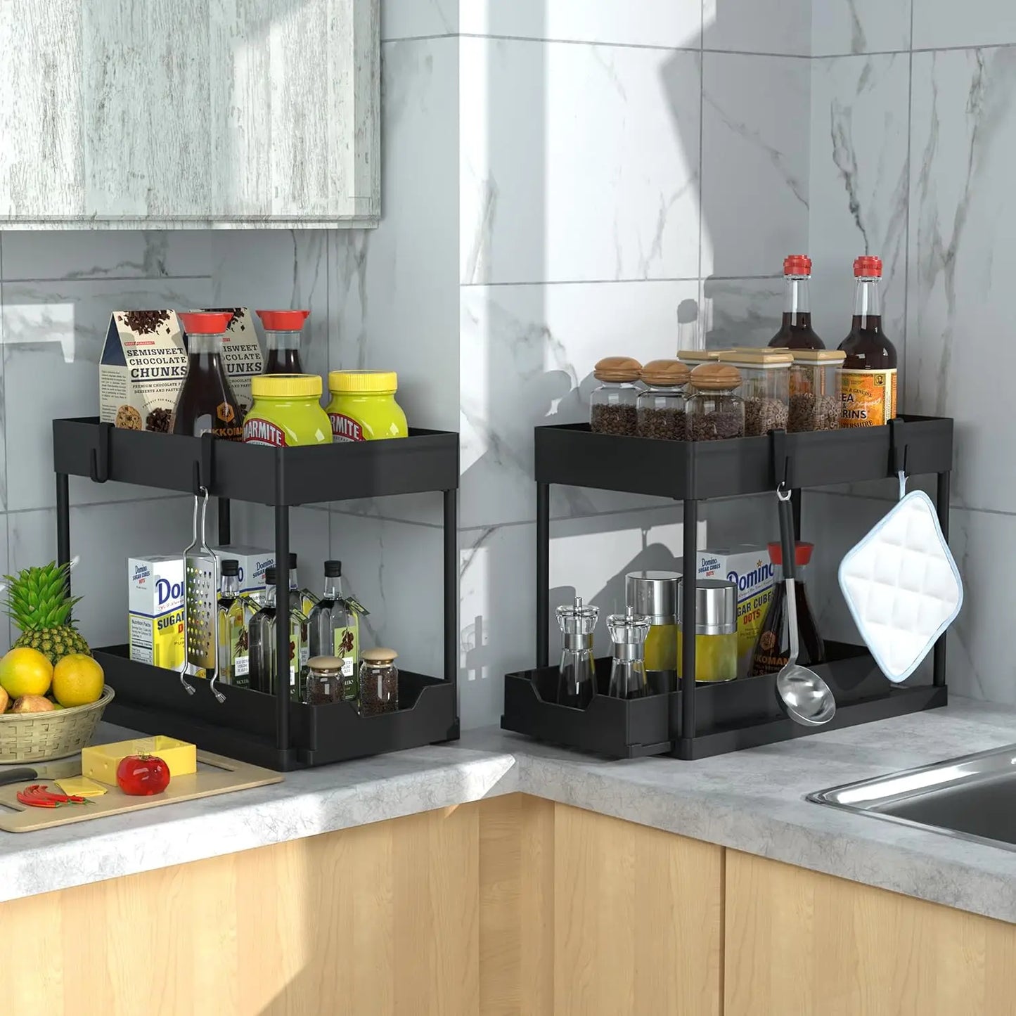 Double Under-Sink Storage Rack, Kitchen Cabinet Storage Rack