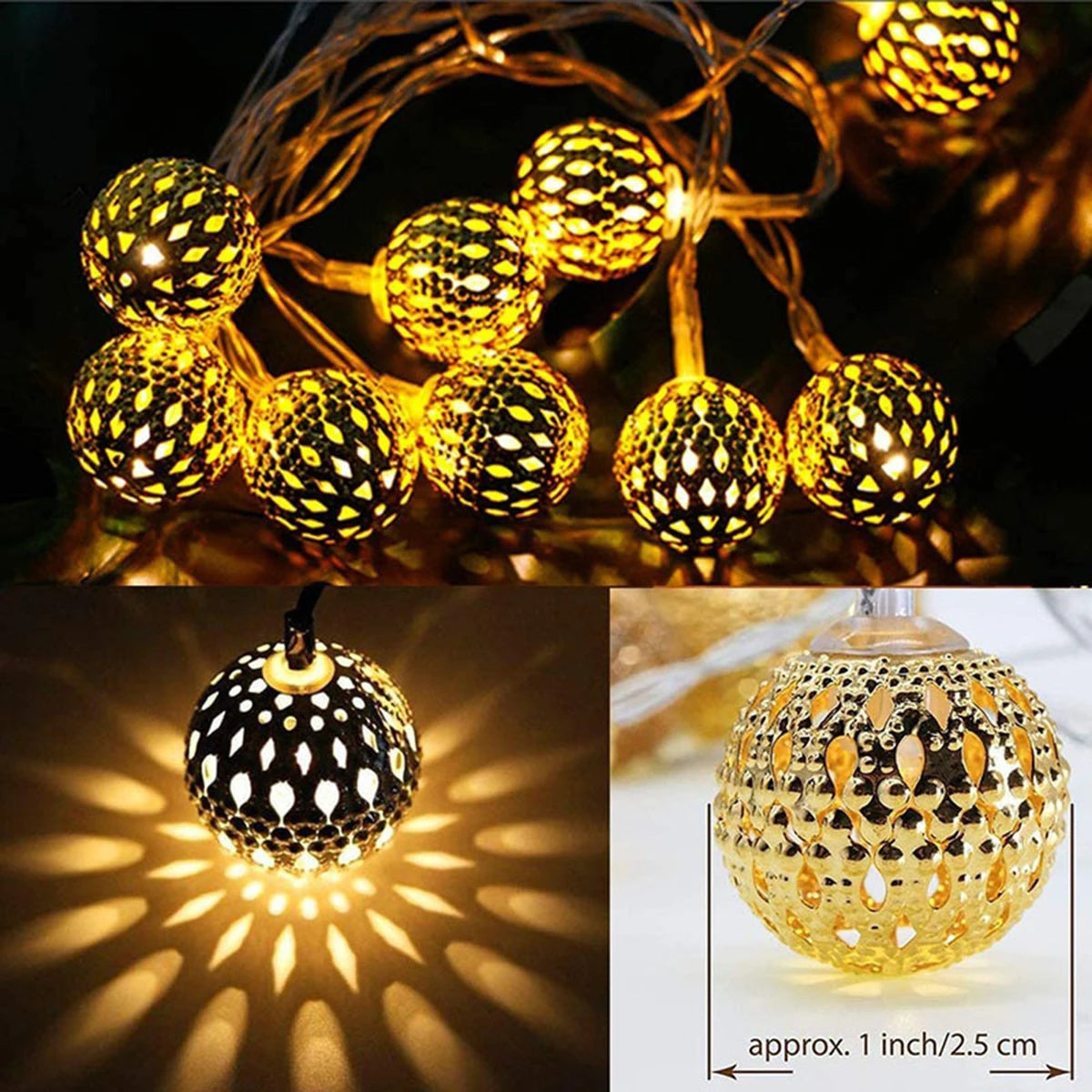 Morroccan Ball Solar String Lights Outdoor, Waterproof - 8 Modes