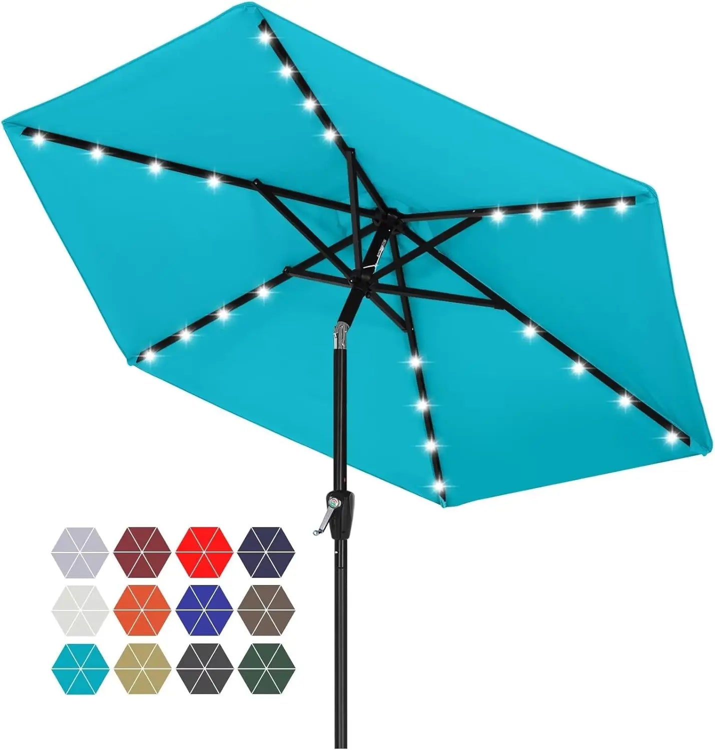 7.5FT Solar Patio Umbrella – Durable Outdoor Umbrella with 24 LED Lights for Garden & Backyard (Turquoise)
