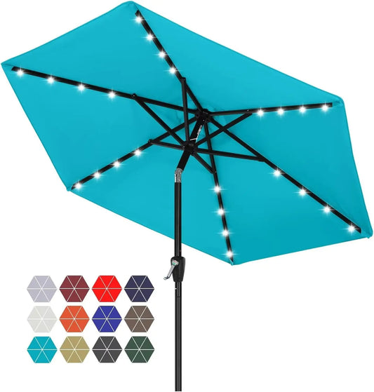 7.5FT Solar Patio Umbrella – Durable Outdoor Umbrella with 24 LED Lights for Garden & Backyard (Turquoise)