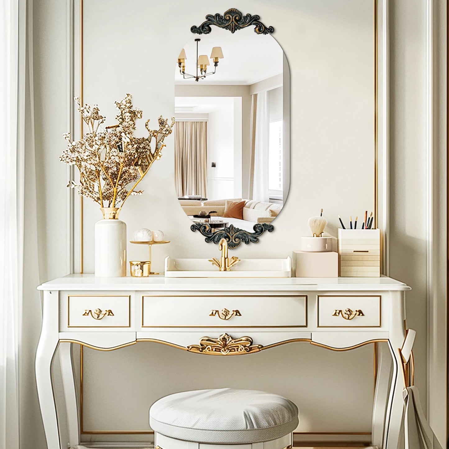 Vintage Baroque Arched Wall Mirror – Antique Gold Accent