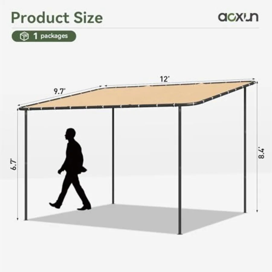 10x12 Lean to Gazebo Outdoor Pergola with Water Resistant UV-Resistant Wall-Mounted Canopy Sloped Roof Awning for Patio or Backyard
