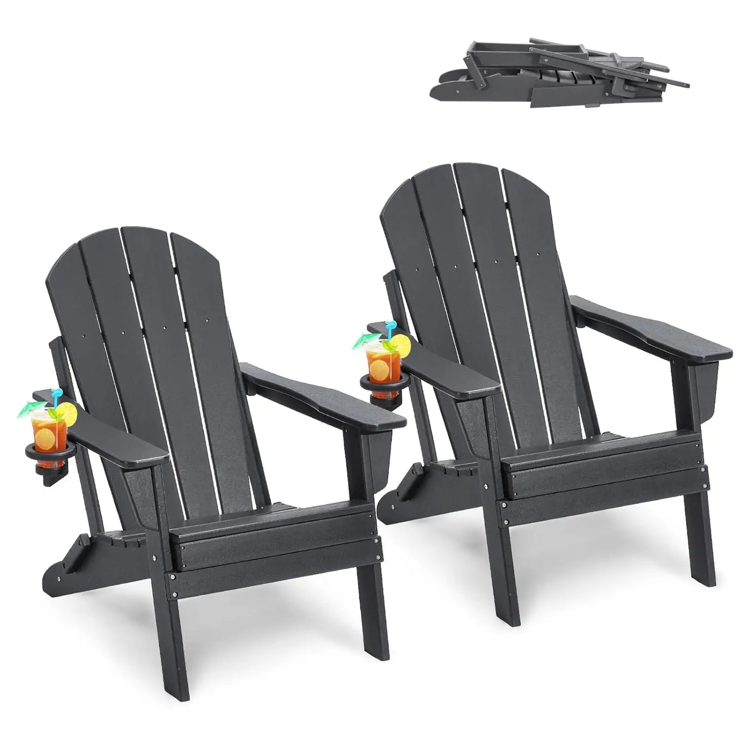 Foldable Adirondack Chair 2 Pack with Cup Holders,  All Weather