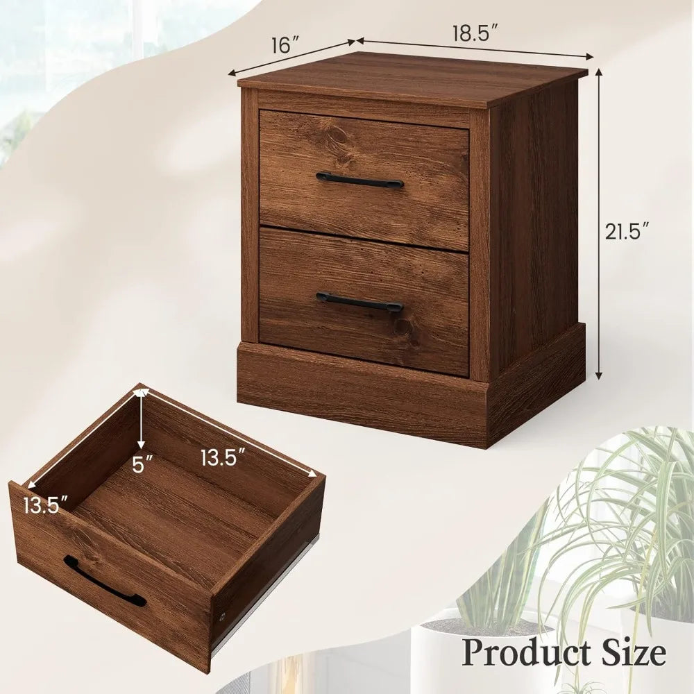 Wood Nightstands Set of 2 – Bedside Tables with 2 Storage Drawers