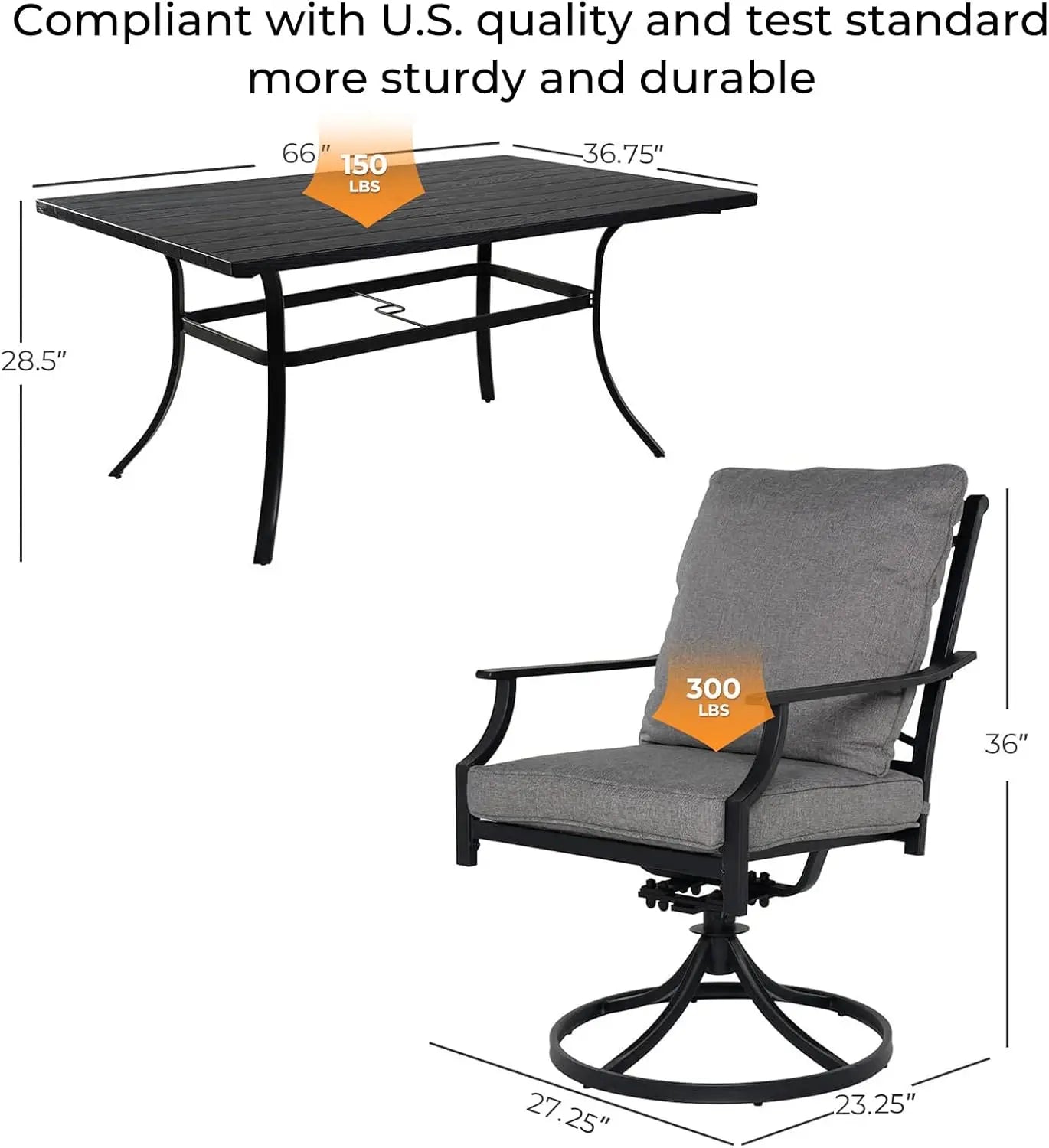 7-Piece Patio Dining Set for 6, Outdoor  with Swivel Chairs