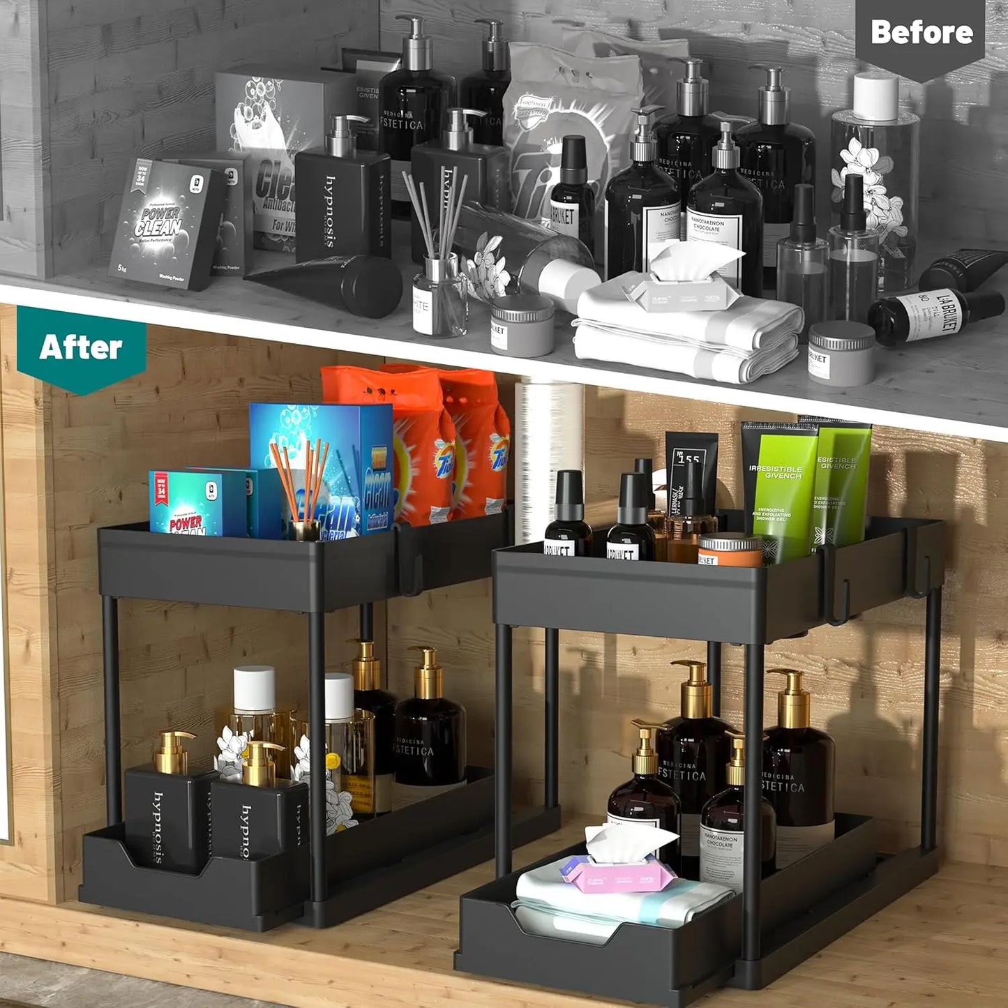 Double Under-Sink Storage Rack, Kitchen Cabinet Storage Rack