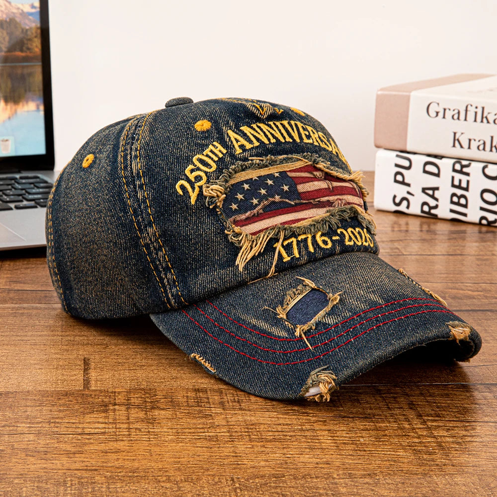Vintage USA 250th Anniversary Distressed Denim Baseball Cap - Adjustable