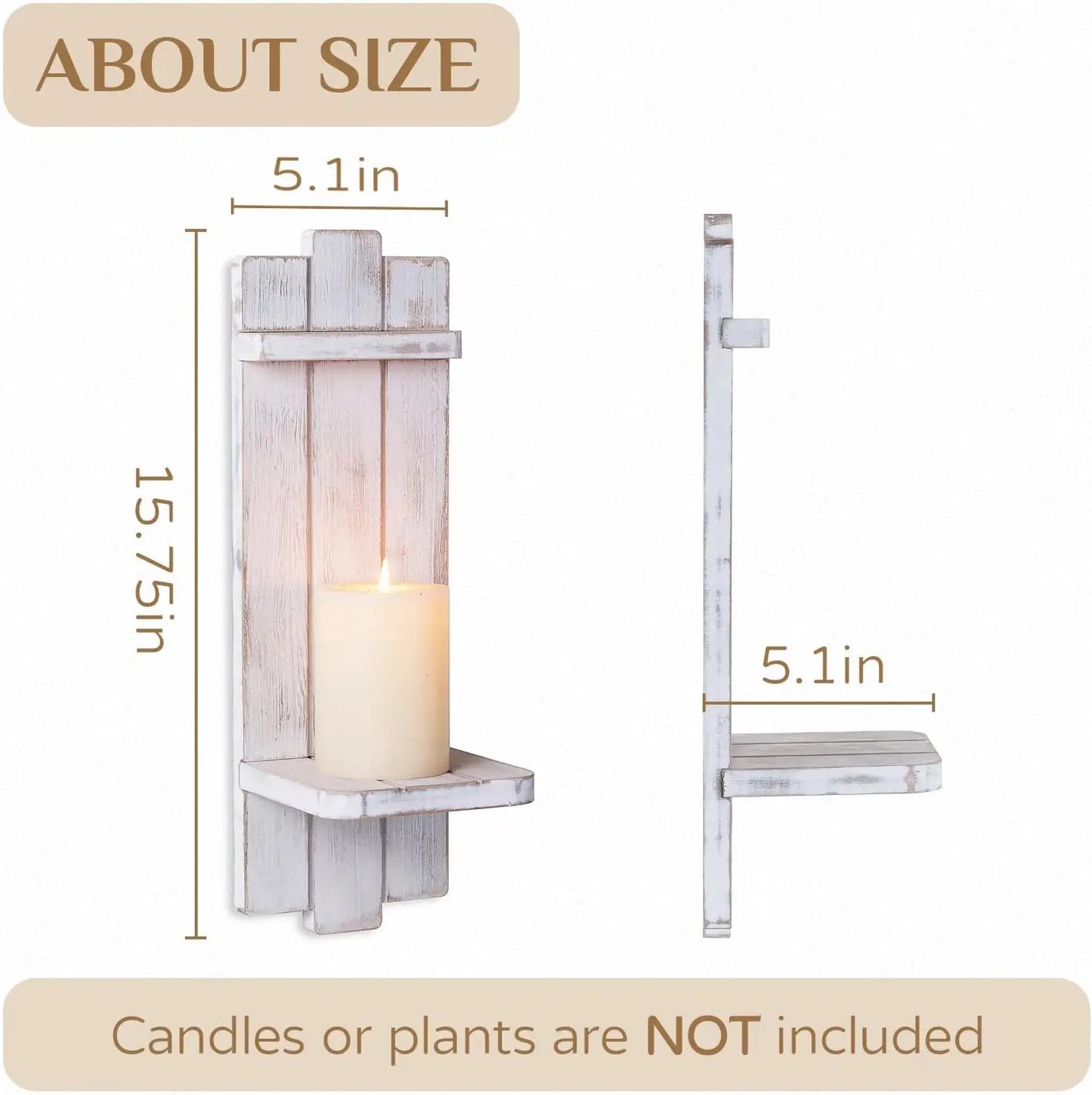 Rustic Wooden Hanging Wall Candle Holder - Set of Two