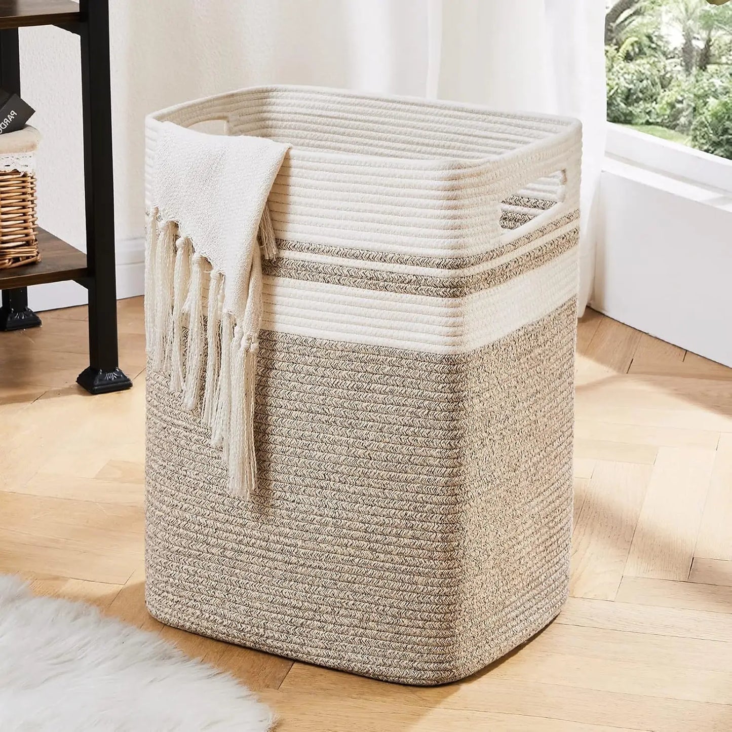 Laundry Basket, Blanket Basket for Bedroom Aesthetic, Laundry Hamper & Blanket Storage for Living Room, Woven Storage Basket
