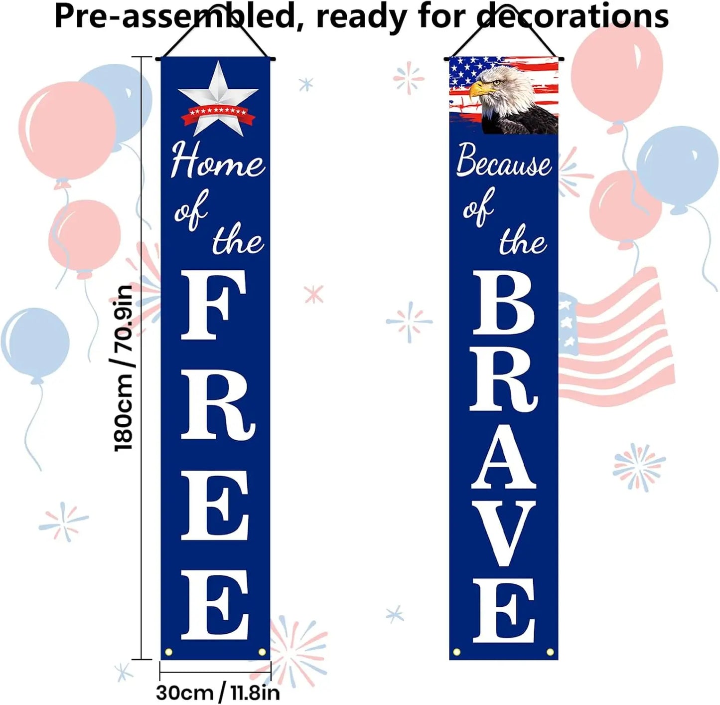 Pre‑Assembled Patriotic Hanging Banner – Red, White & Blue 4th of July Decoration for Porch & Outdoor Displays