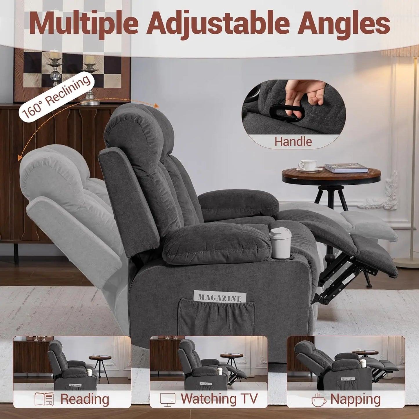 3‑Piece Manual Recliner Sofa Set – Sofa, Loveseat & Chair with Built‑In Cup Holders