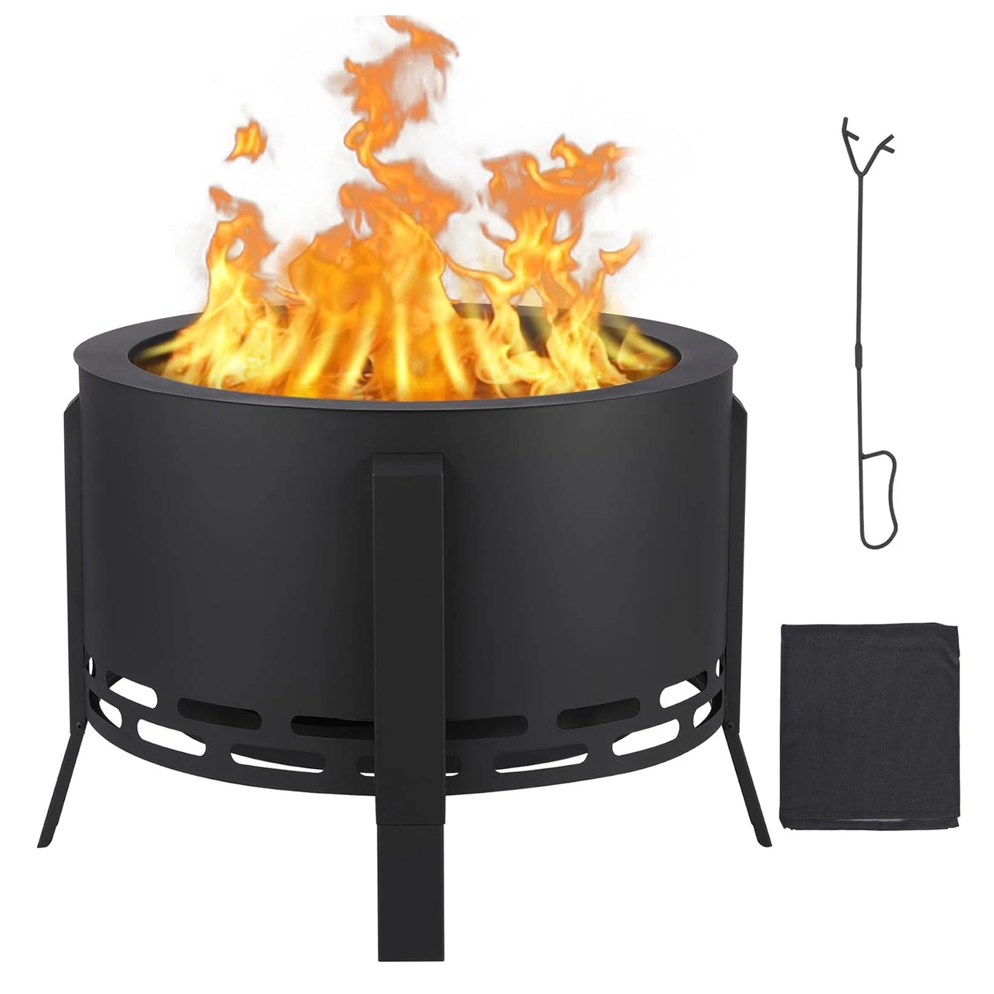 26" Low‑Smoke Outdoor Fire Pit – Portable Fire Bowl with Folding Feet for Patio, Backyard & Camping