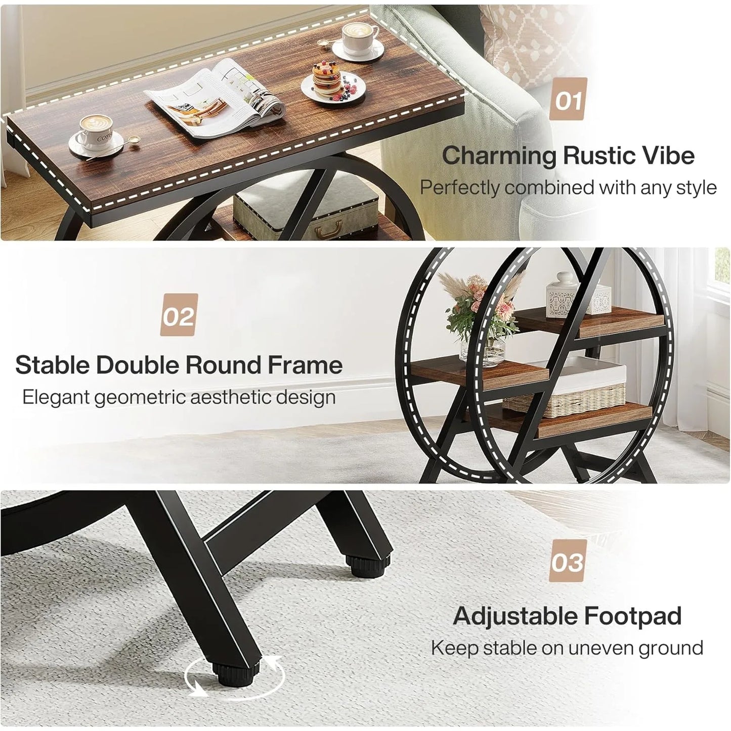 3-Tier Geometric Side Table with Storage