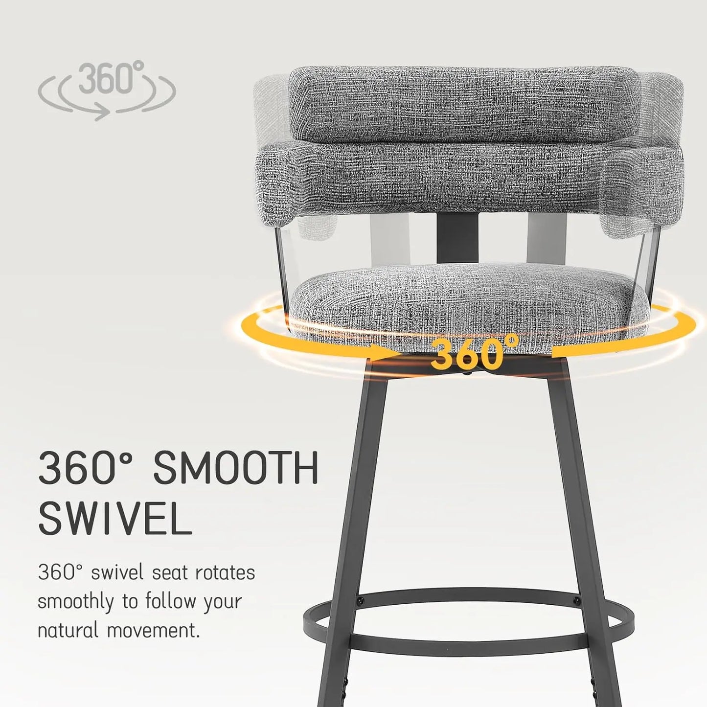 30" Swivel Bar Stools (Set of 2) – Full‑Back Chairs with Linen Padding & Metal Footrest