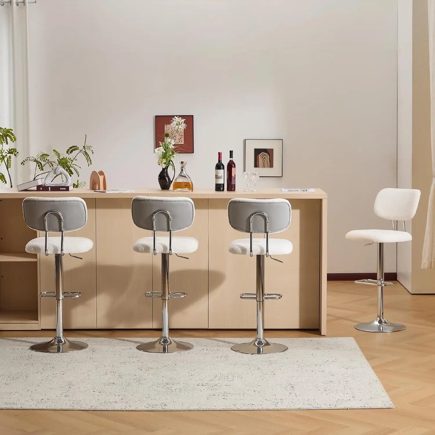 Swivel Bar Stools Set of 4, Adjustable Kitchen Counter Height with Arms, PU Leather Upholstered