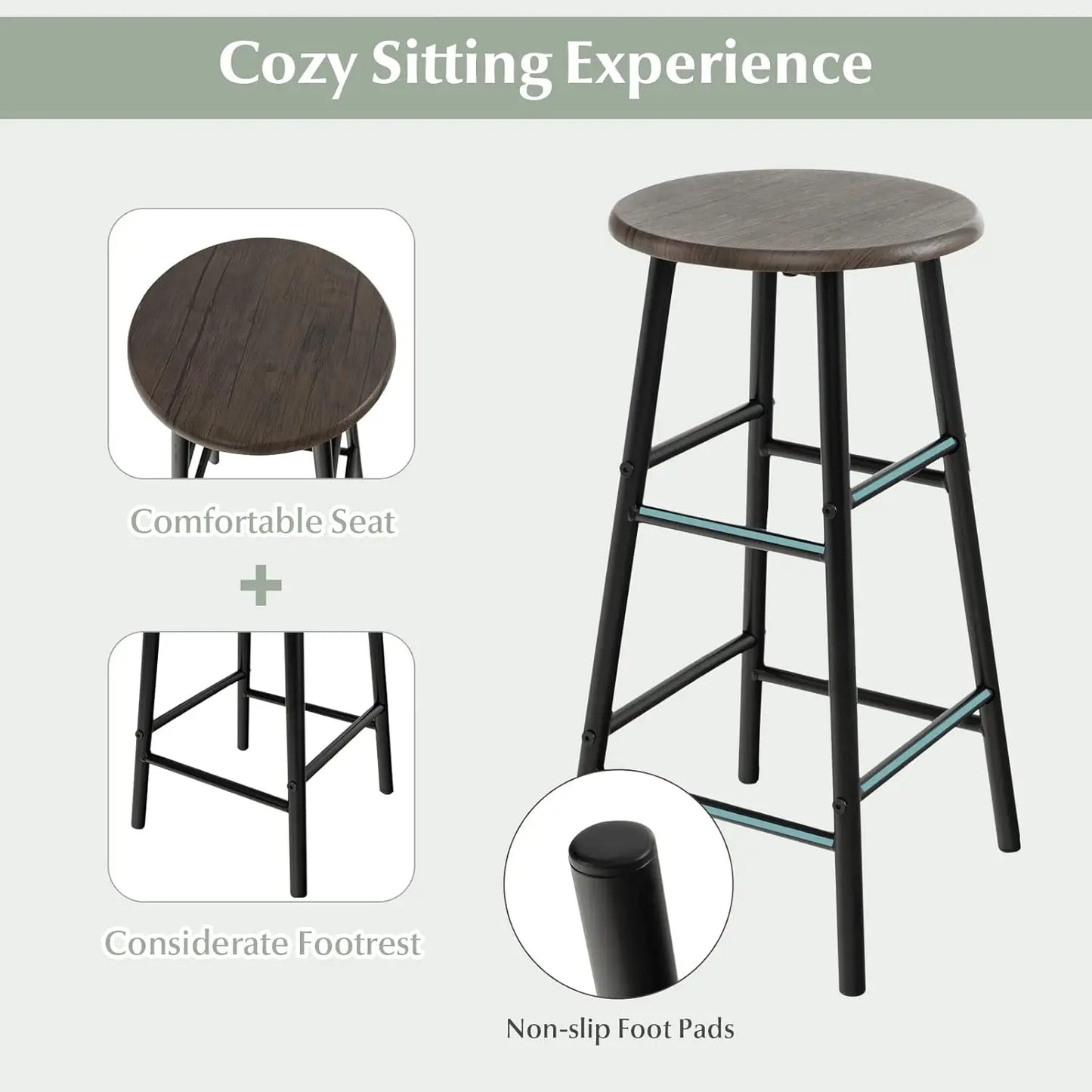 3‑Piece Bar Table & Stool Set – Space‑Saving Design with Built‑In Glass Holder