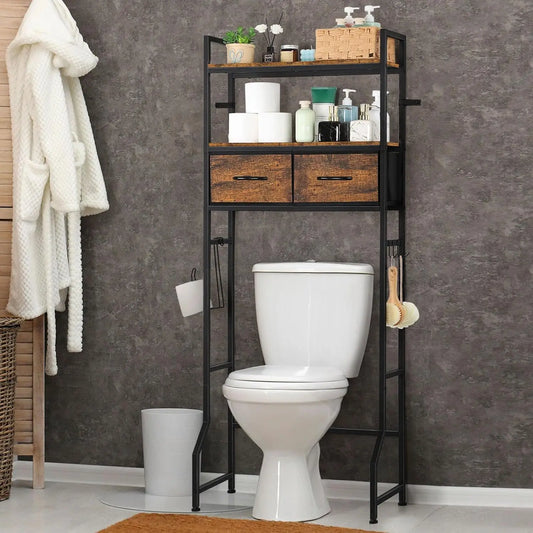 Over-The-Toilet Storage Cabinet with Drawers and Toilet Paper Holder, Brown