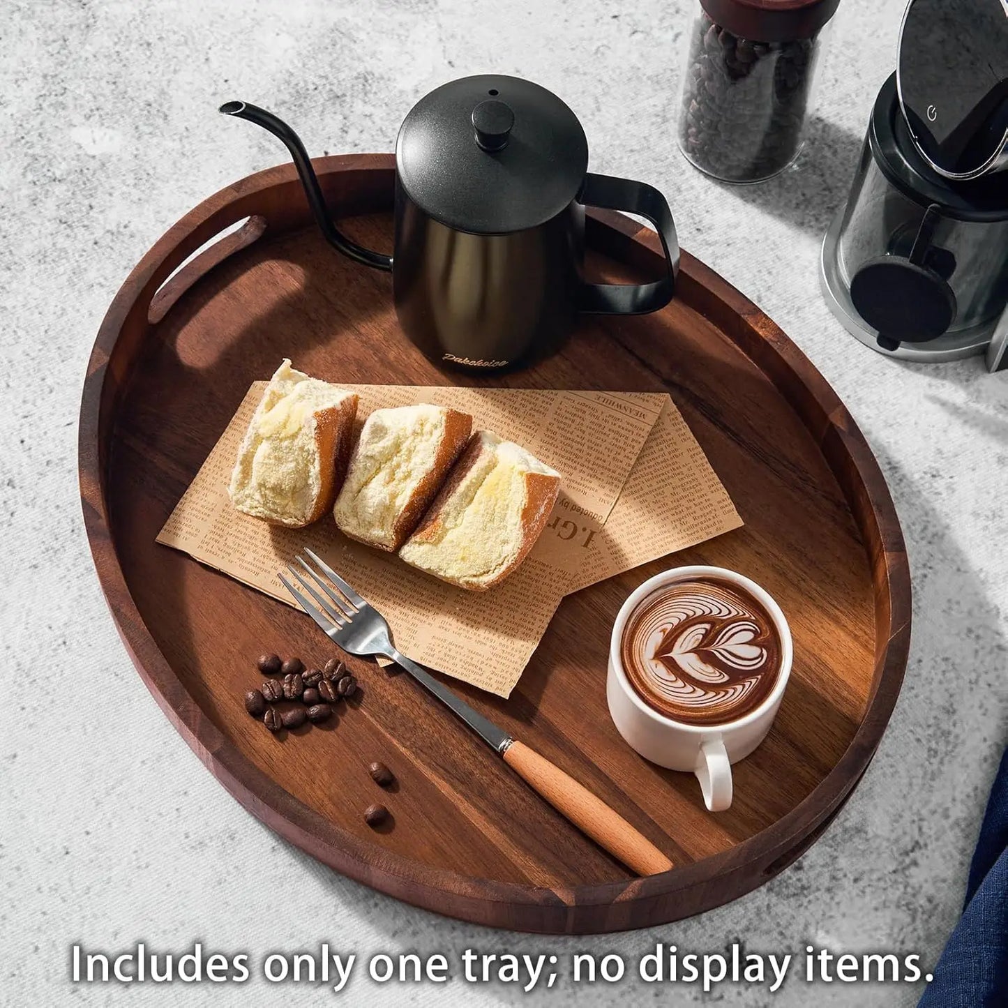 Decorative Round Wood Serving Tray with Handles