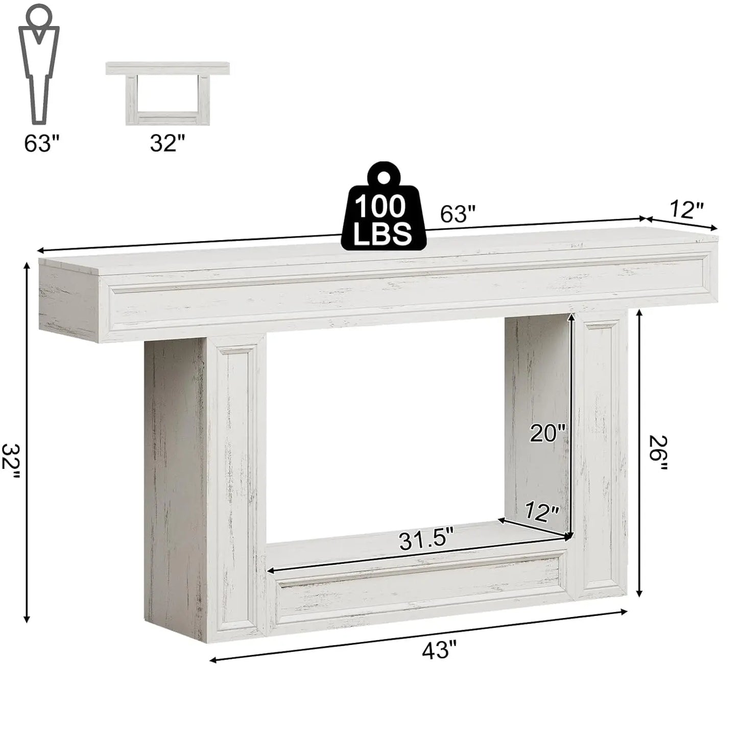 63" Console Table, 2-Tier Entryway Table with Sensor Lights