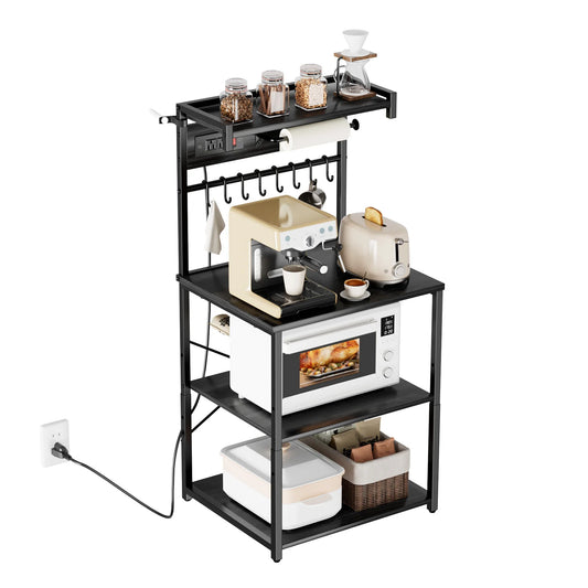Power Bakers Rack with Support Bar – Kitchen Storage Shelf with Hooks for Dishes & Spice Bottles